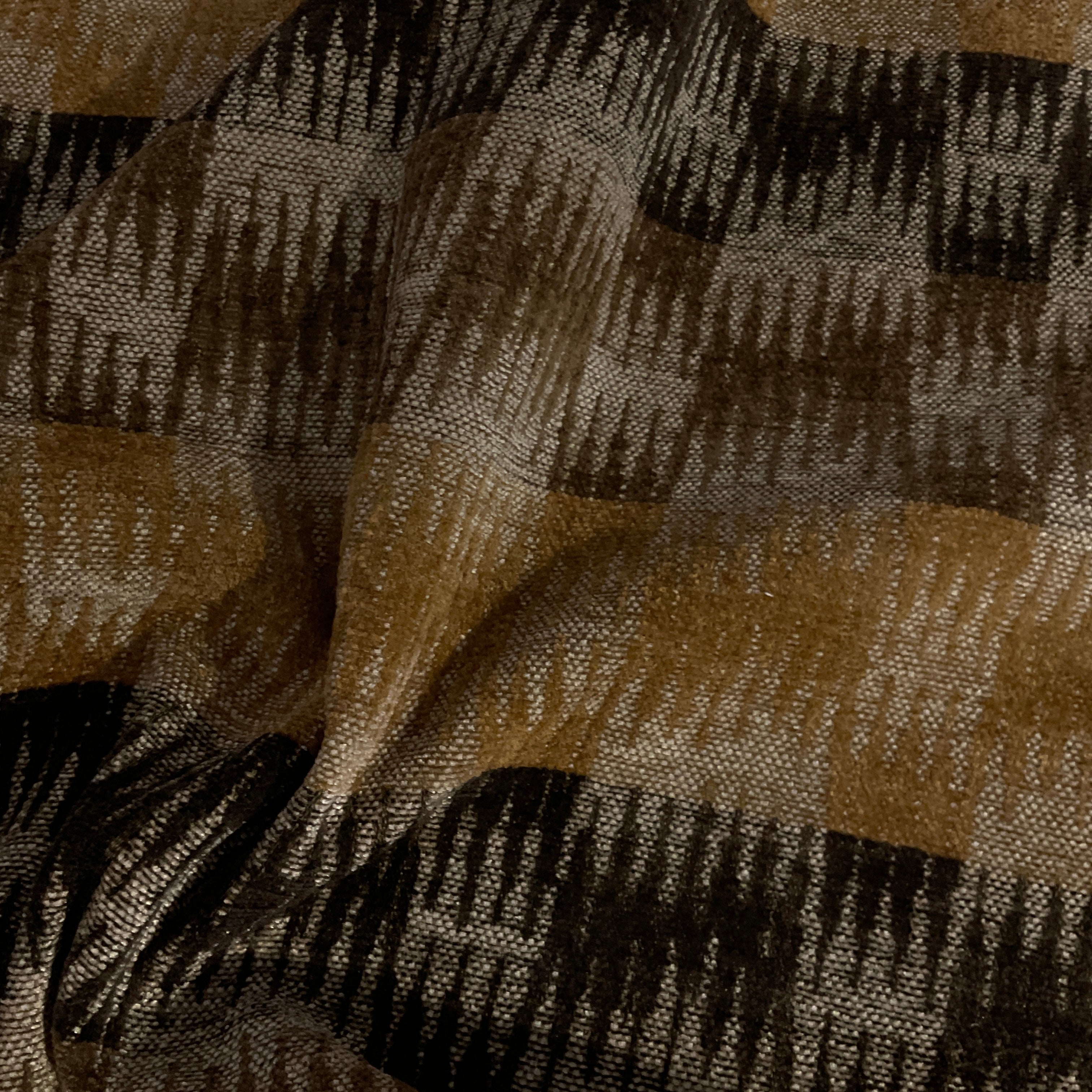 Brown Zig Zag Chenille Stripe Designer Upholstery Fabric