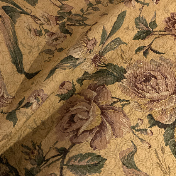 Rosette Gold Floral Upholstery Fabric