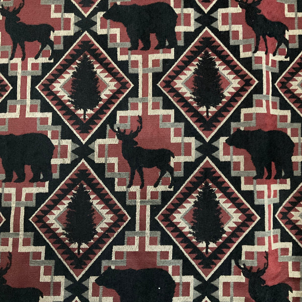 Regal Larzmont Pine Wildlife Red/Black Upholstery Fabric