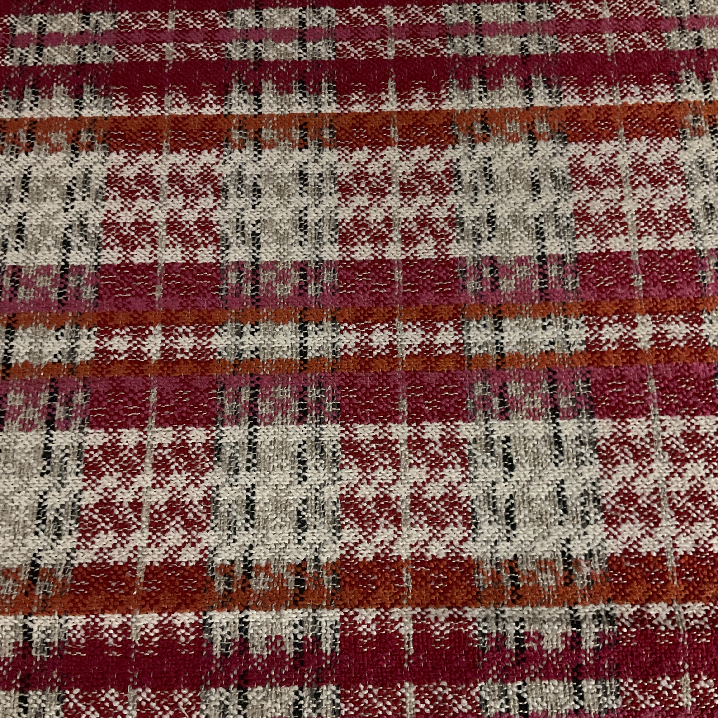 Red White Plaid Designer Upholstery Fabric