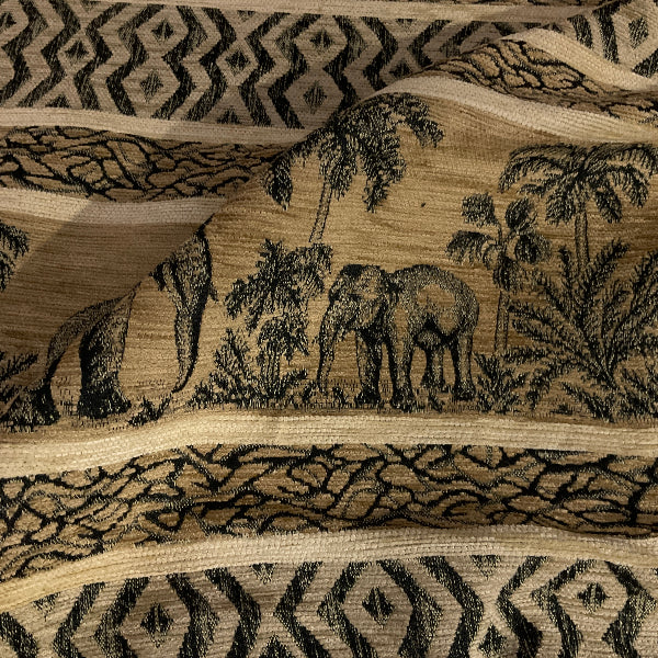 African Safari Brown Chenille Tapestry Upholstery Fabric