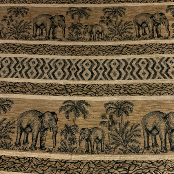 African Safari Brown Chenille Tapestry Upholstery Fabric