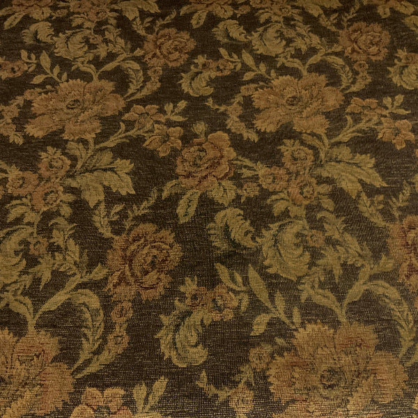 Alicia Antique Brown Beige Chenille Floral Upholstery Fabric