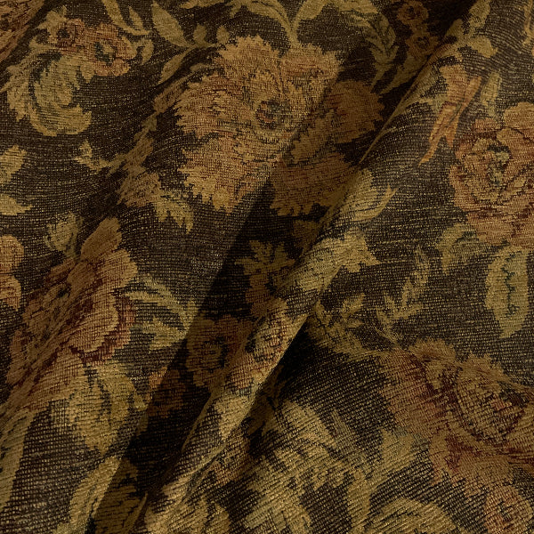 Alicia Antique Brown Beige Chenille Floral Upholstery Fabric