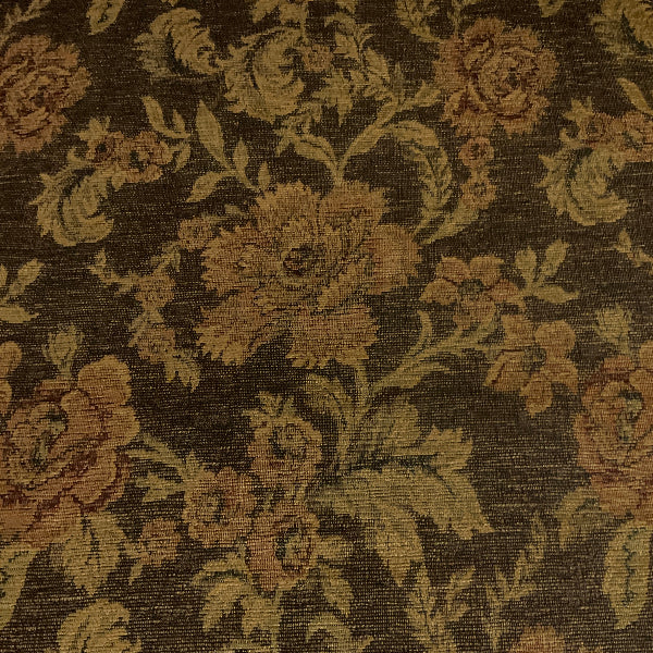 Alicia Antique Brown Beige Chenille Floral Upholstery Fabric