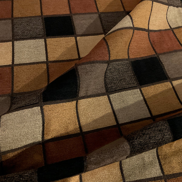 Arquette Quarry Brown Chenille Check Upholstery Fabric