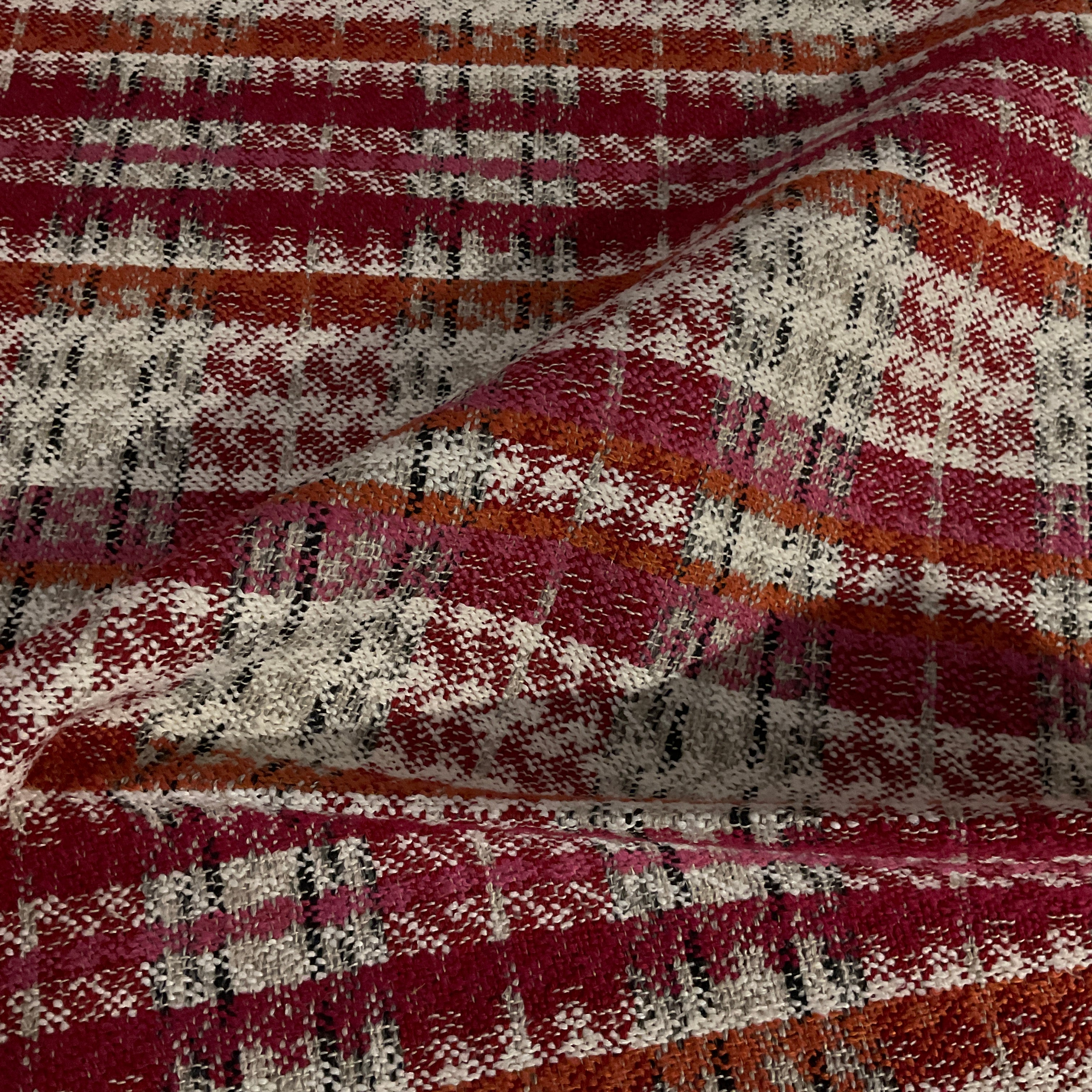 Red White Plaid Designer Upholstery Fabric