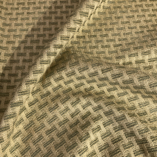 Beige Green Chenille Basket Weave Upholstery Fabric