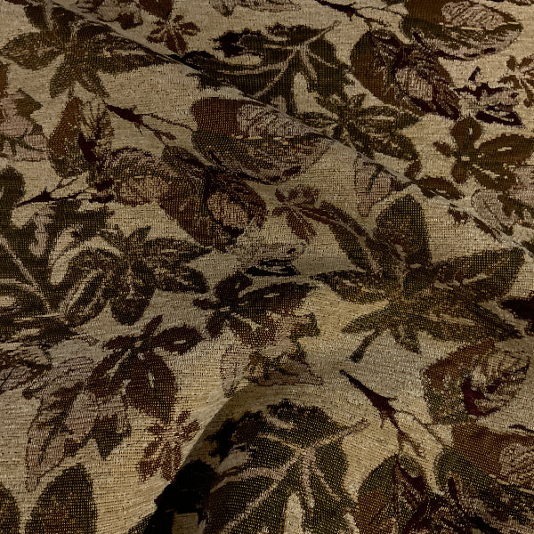 Beige Leaves Fall Pattern Designer Upholstery Fabric