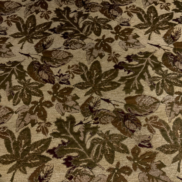 Beige Leaves Fall Pattern Designer Upholstery Fabric