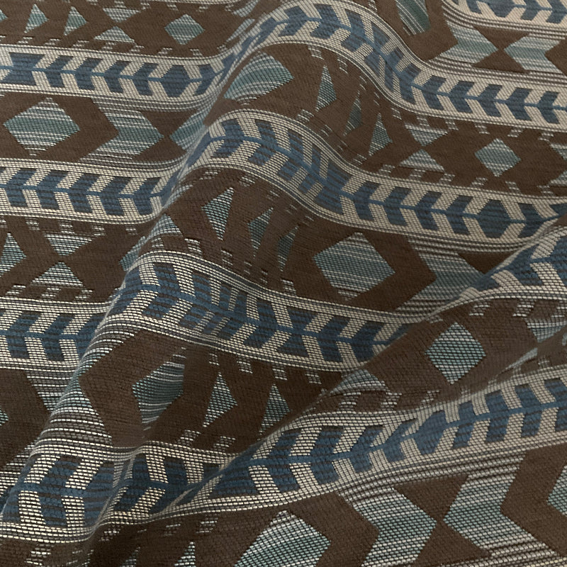 Blue and Brown Southwest Stripe Upholstery Fabric
