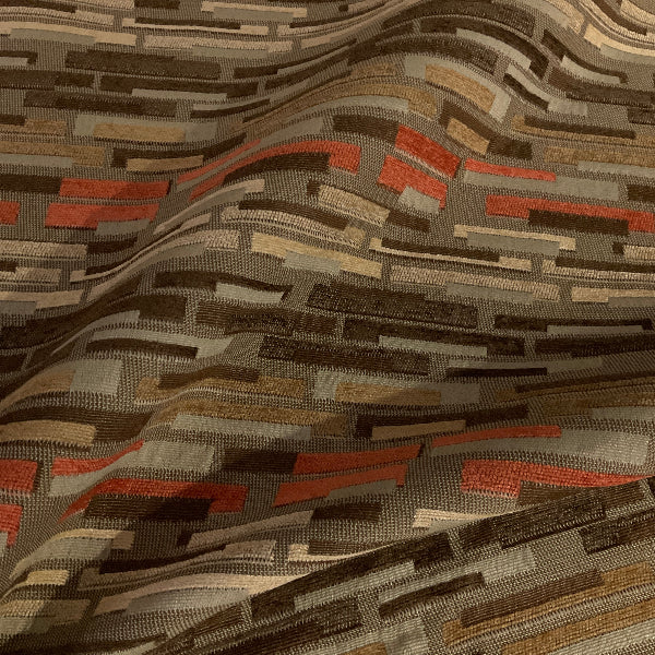 Brown Beige Geometric Chenille Stripe Upholstery Fabric