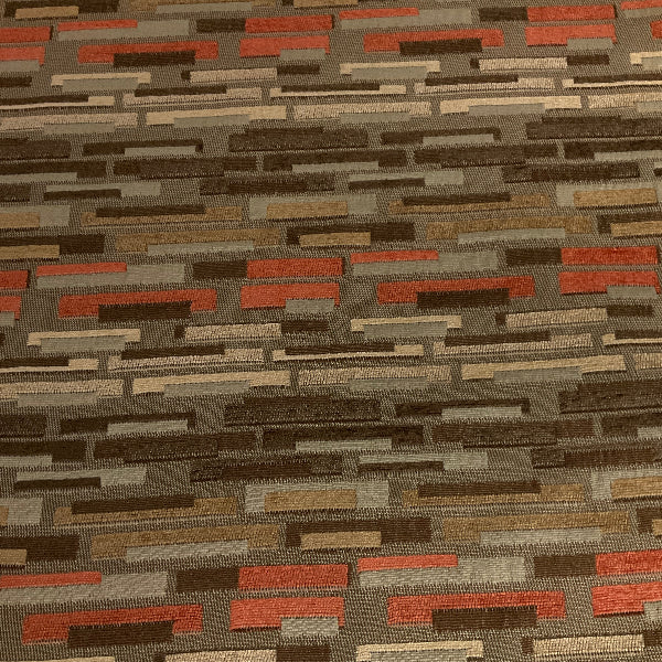 Brown Beige Geometric Chenille Stripe Upholstery Fabric