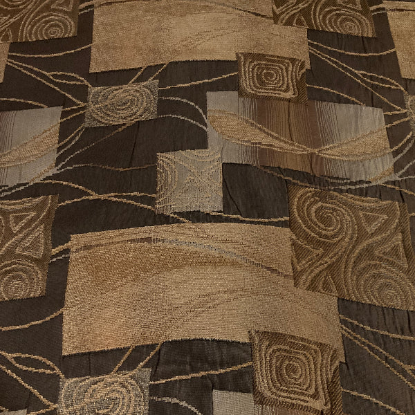 Brown Beige Geometric Chenille Upholstery Fabric