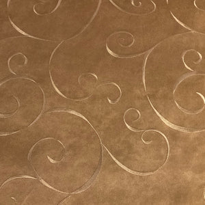 Brown Embroidered Scrollwork Faux Suede Upholstery Fabric