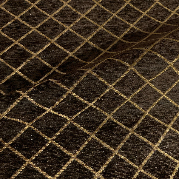 Brown Gold Diamond Chenille Upholstery Fabric