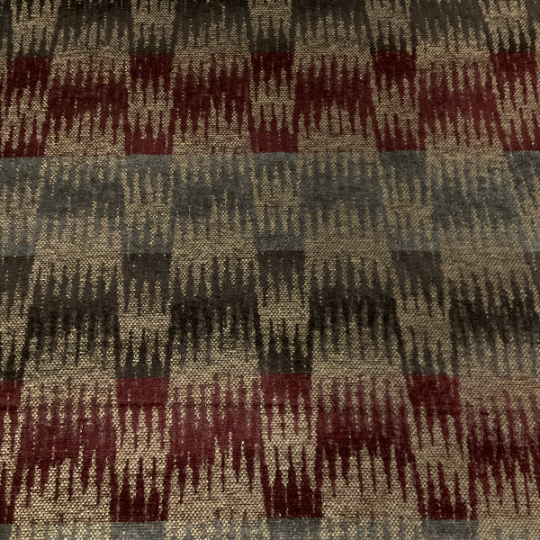 Brown Gray Zig Zag Chenille Stripe Designer Upholstery Fabric