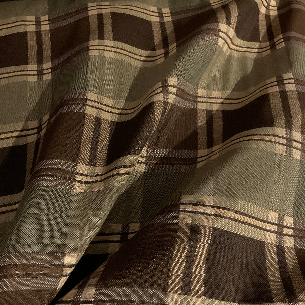 Brown Green Plaid Stripe Upholstery Fabric