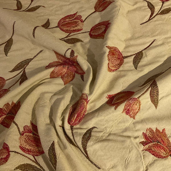 Burch Beverly Butter Beige Embroidery Floral Upholstery Fabric