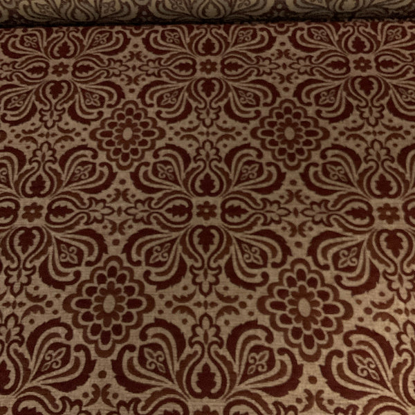 Burch Burgundy Damask Raised Chenille Upholstery Fabric