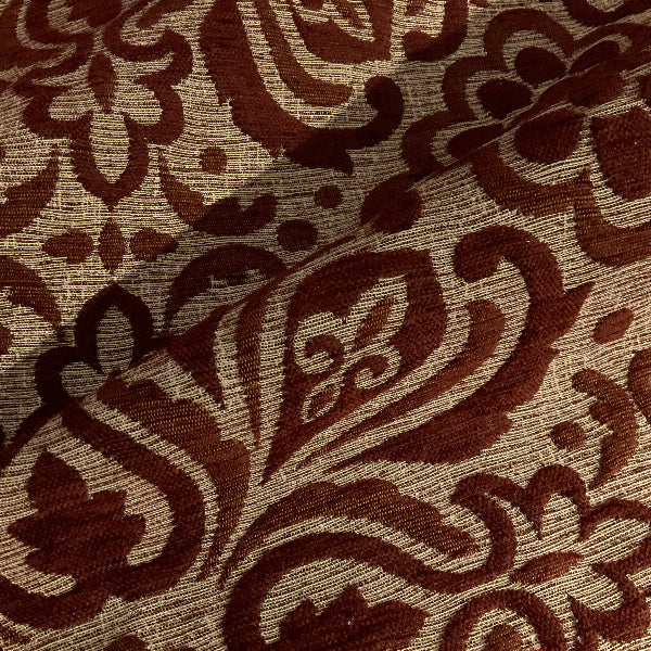 Burch Burgundy Damask Raised Chenille Upholstery Fabric