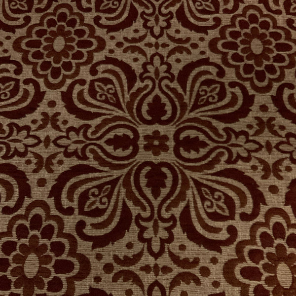 Burch Burgundy Damask Raised Chenille Upholstery Fabric