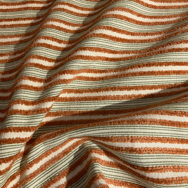 Burch Coral Orange Textured Chenille Stripe Upholstery Fabric