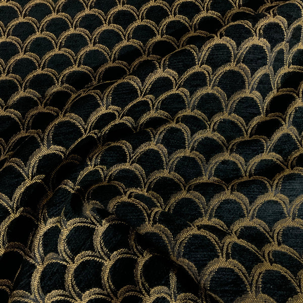 Burch Damascelli Black Chenille Scallop Upholstery Fabric