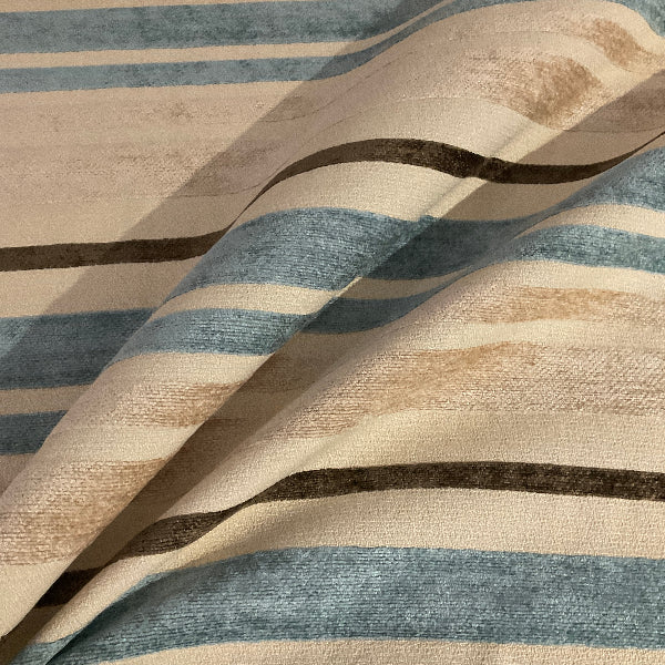 Burch Doris Spa Blue Chenille Stripe Upholstery Fabric