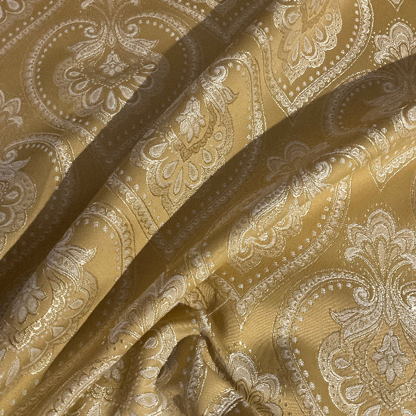 Burch Heirloom Butter Yellow Damask Upholstery Fabric