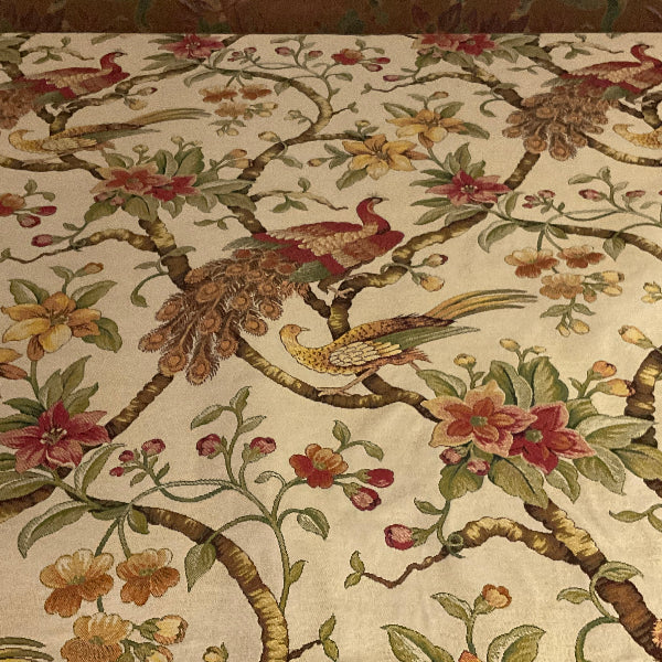 Burch June Linen Beige Designer Floral Upholstery Fabric