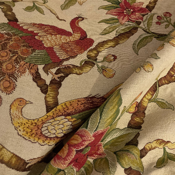 Burch June Linen Beige Designer Floral Upholstery Fabric