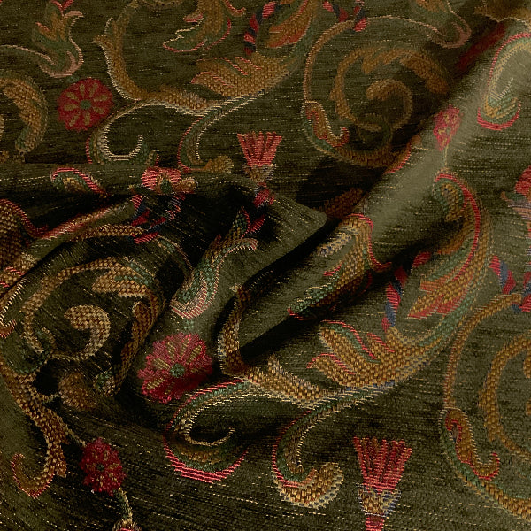Burch Marvin Green Chenille Paisley Upholstery Fabric