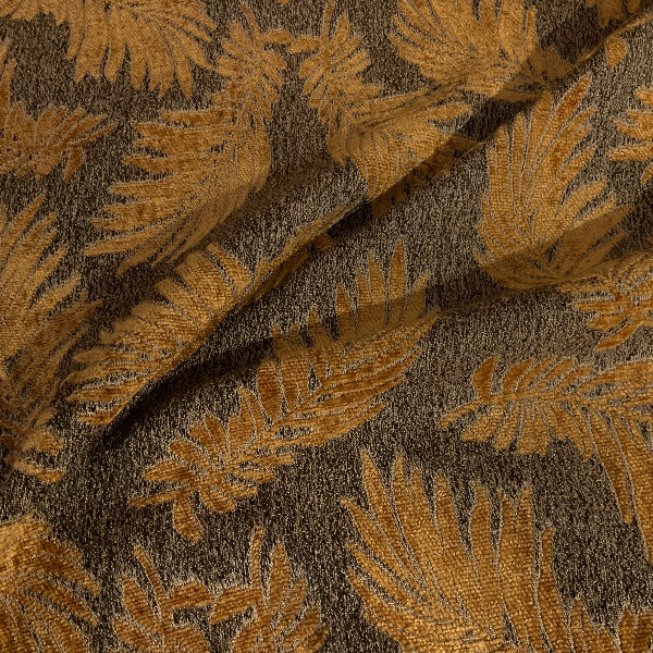 Burch Raised Chenille Gold Gray Fern Upholstery Fabric