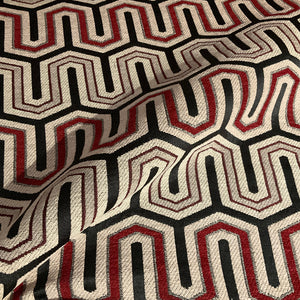 Burch Red Gray Geometric Stripe Chenille Upholstery Fabric