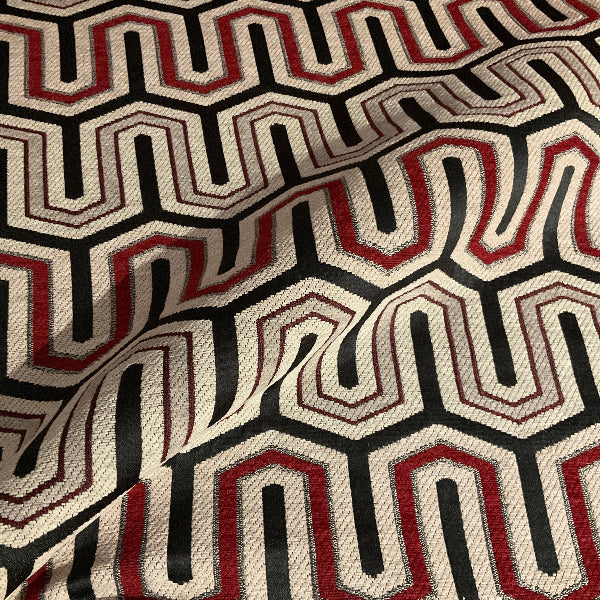 Burch Red Gray Geometric Stripe Chenille Upholstery Fabric