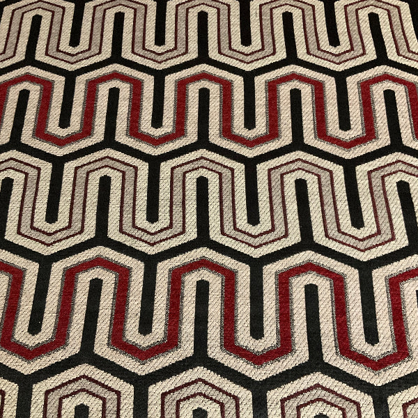 Burch Red Gray Geometric Stripe Chenille Upholstery Fabric