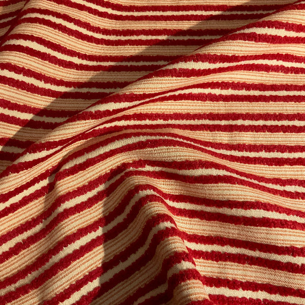 Burch Red Textured Chenille Stripe Upholstery Fabric