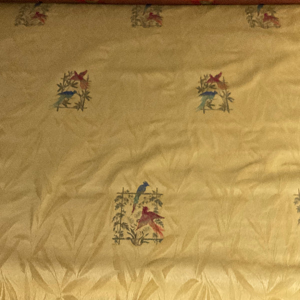 Burch Sandy Gold Embroidered Bird Design Upholstery Fabric