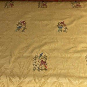 Burch Sandy Gold Embroidered Bird Design Upholstery Fabric