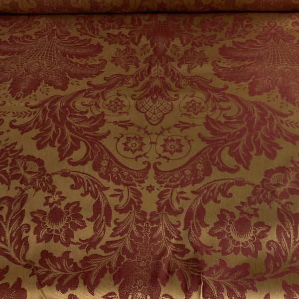 Burgundy Gold Damask Tapestry Upholstery Fabric