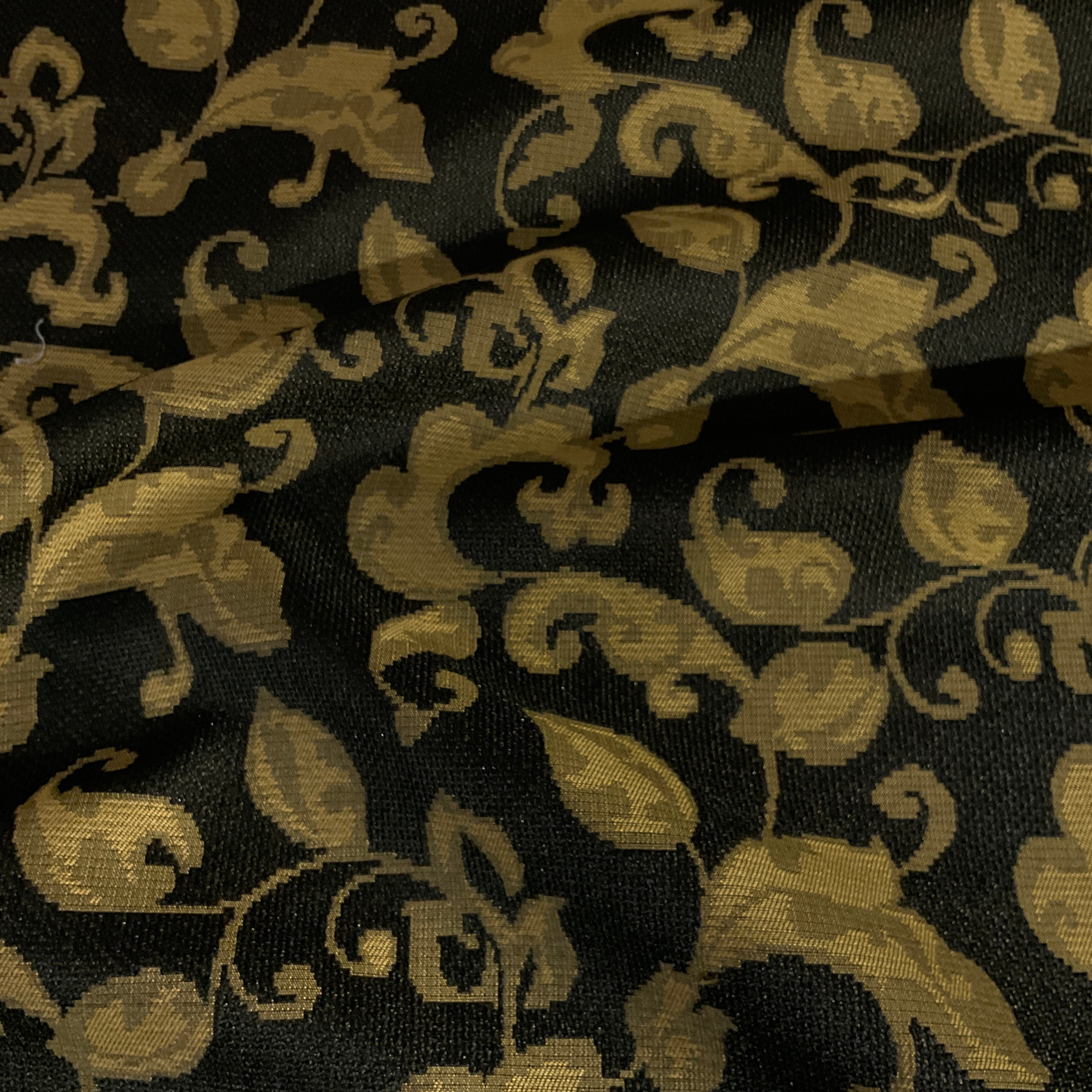 Burch Black Gold Floral Damask Upholstery Fabric