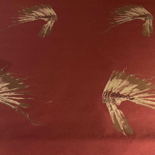 Chief Cherokee Indian Red Upholstery Fabric