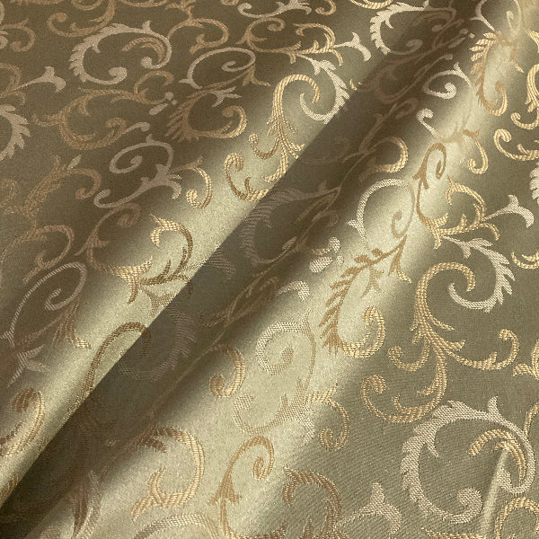 Cosmic Pistachio Green Scrollwork Damask Upholstery Fabric