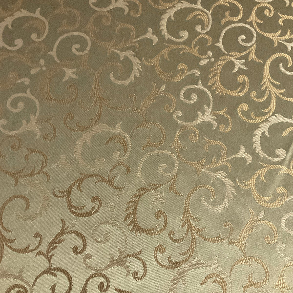 Cosmic Pistachio Green Scrollwork Damask Upholstery Fabric