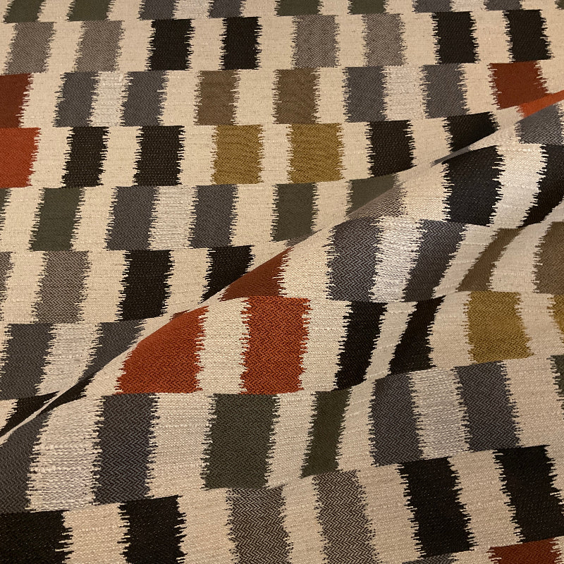 Dahra Caviar Brown Ikat Stripe Upholstery Fabric