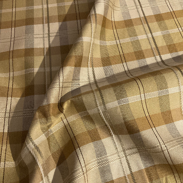Donovan Sandstone Brown Beige Plaid Stripe Upholstery Fabric