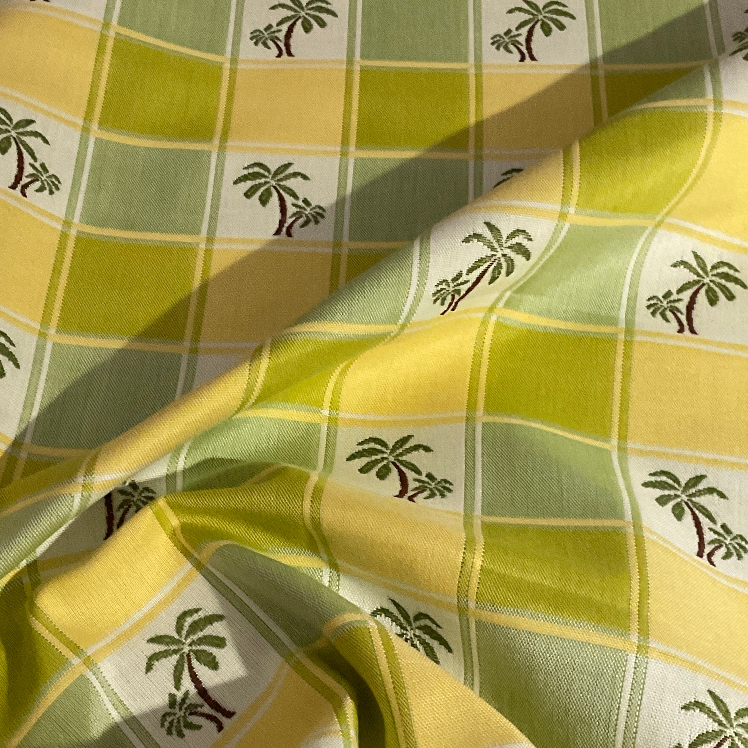 Miami Green Palm Tree Plaid Upholstery Fabric