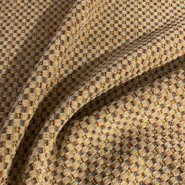 Fieldstone Fiesta Beige Chenille Check Upholstery Fabric
