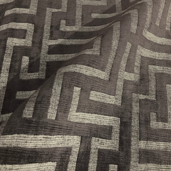 Gray Greekkey Raised Chenille Design Upholstery Fabric